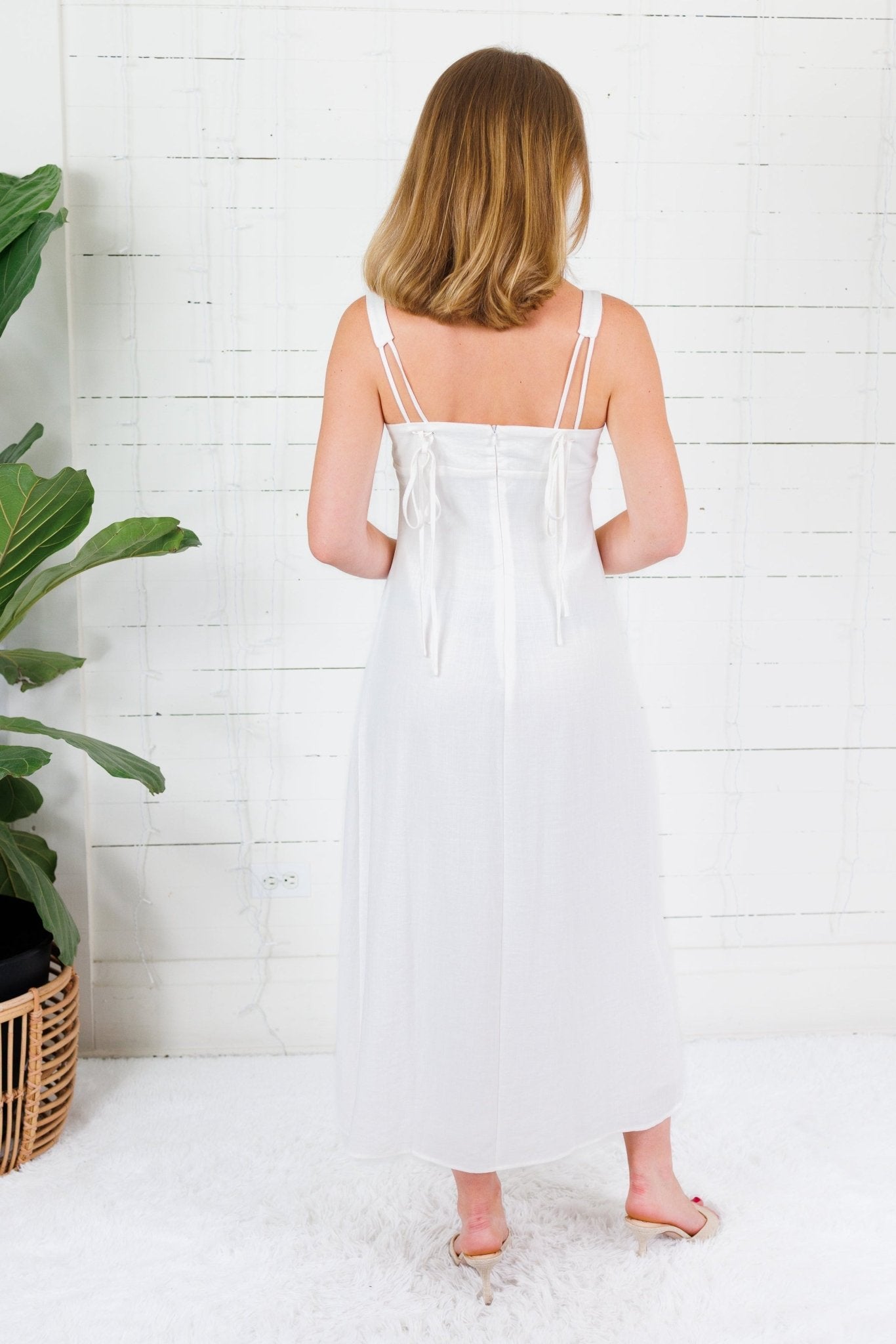 Jenna Off White Pleated Bodice Maxi Dress