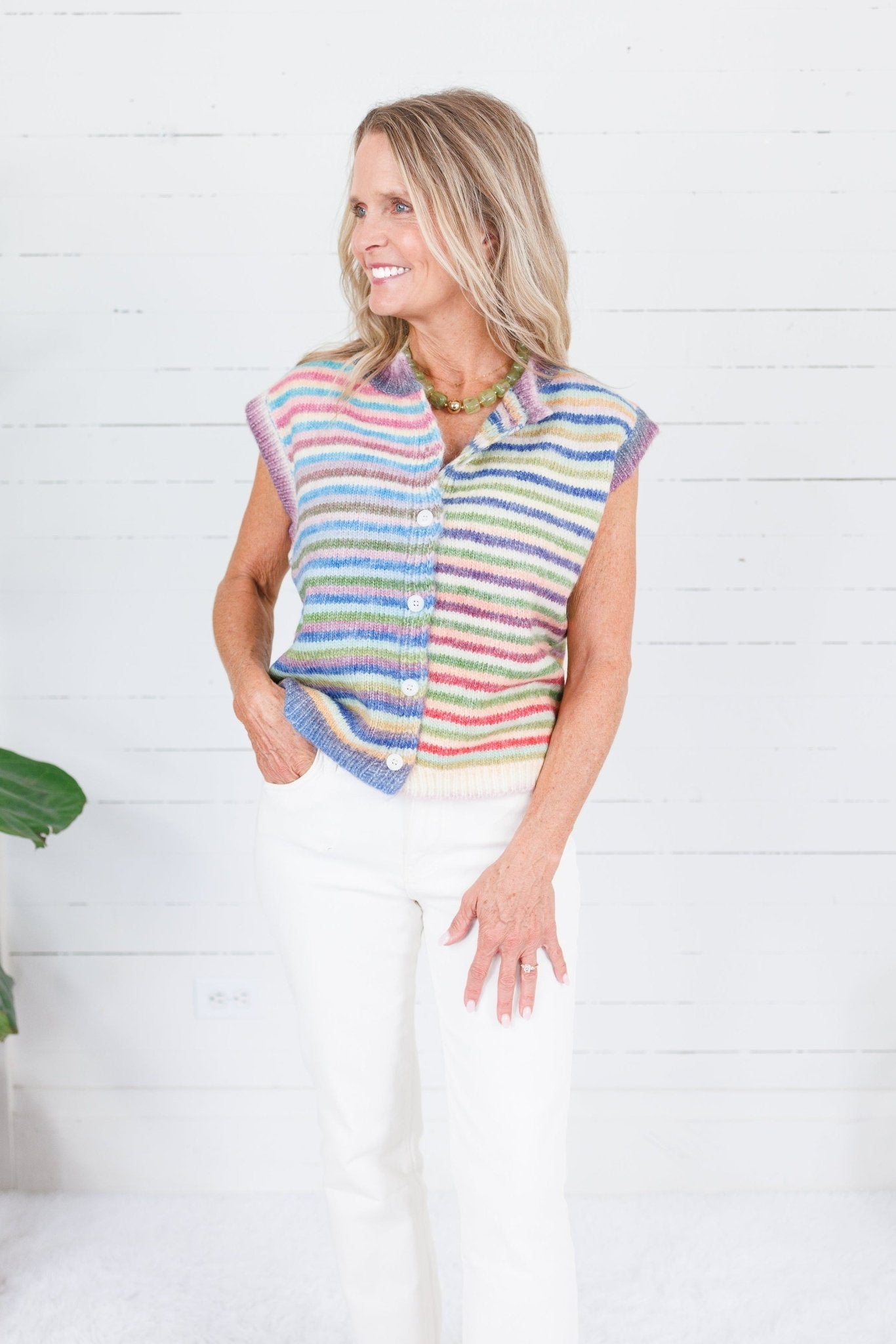 Jessi Multi Stripes Sleeveless Cardigan Wishlist