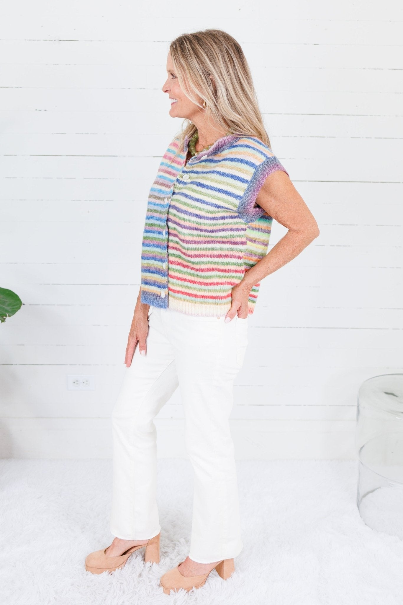 Jessi Multi Stripes Sleeveless Cardigan Wishlist
