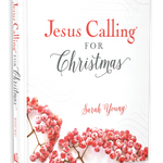 Book titled 'Jesus Calling for Christmas' by Sarah Young with red berries on a white background