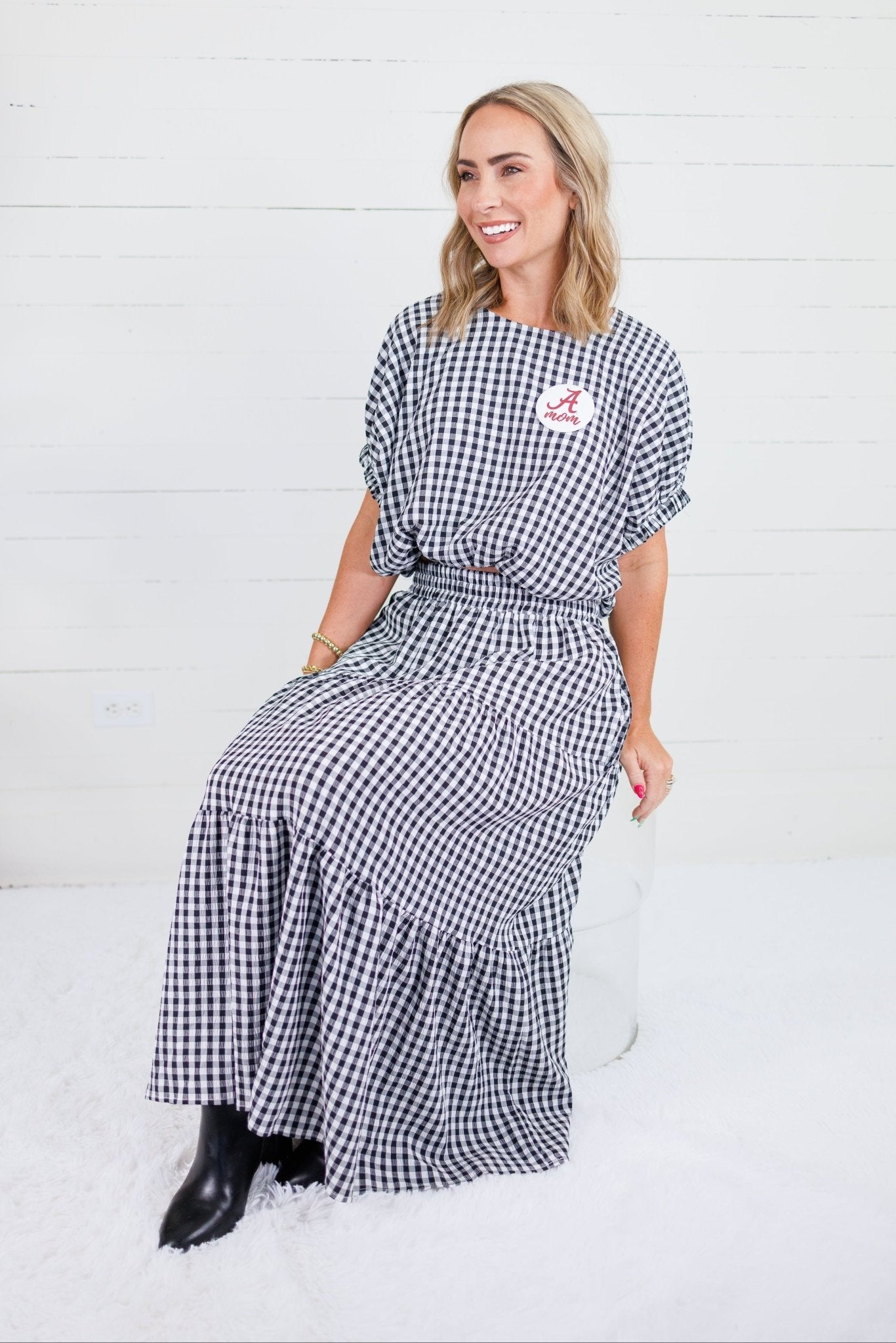 Jillian Black Gingham Bubble Top Entro
