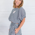 Jillian Black Gingham Bubble Top Entro