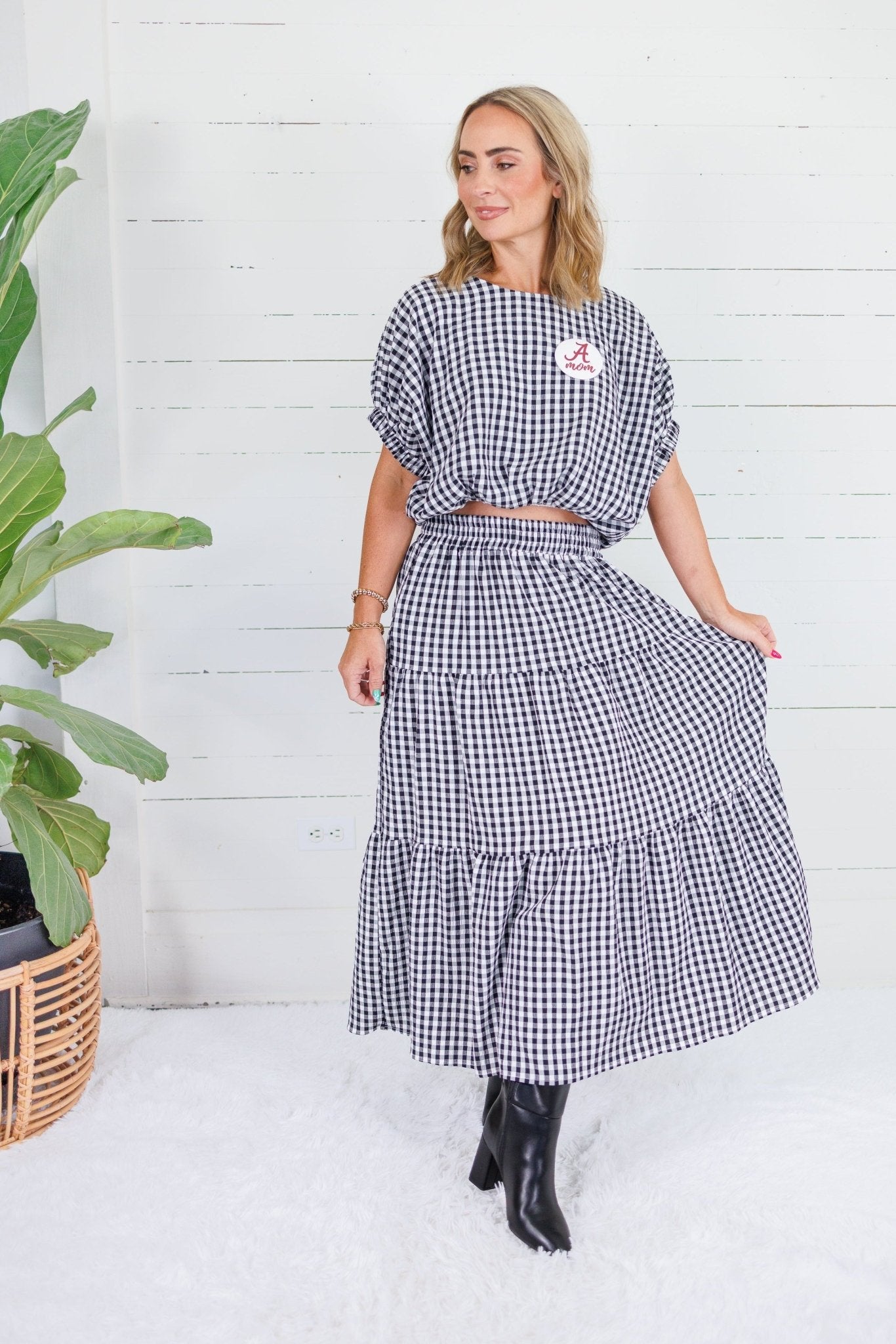 Jillian Black Gingham Bubble Top Entro