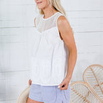 Johnna Off White Mesh + Lace Applique Top FATE