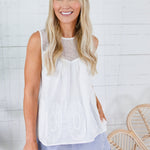 Johnna Off White Mesh + Lace Applique Top FATE