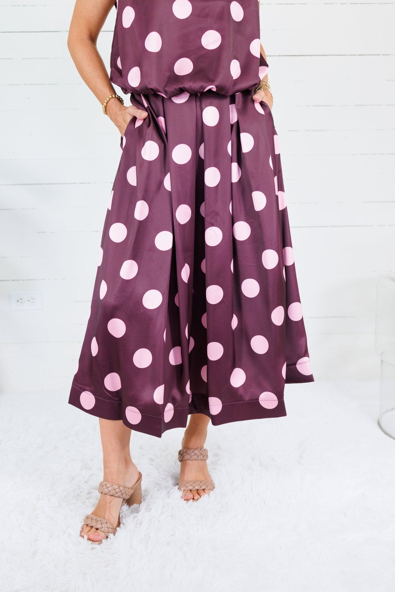 Johnny Plum Pleated Dotty Midi Skirt Glam