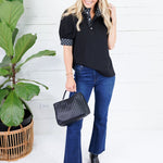 Johns Black Dotty Trim Top Entro