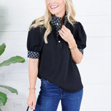 Johns Black Dotty Trim Top Entro