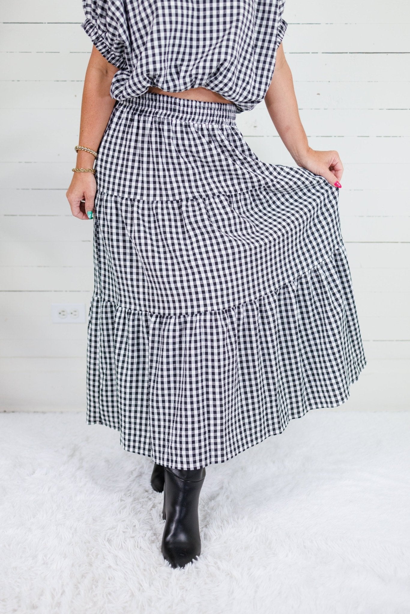Jordan Black Gingham Maxi Skirt Entro