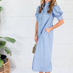 Joseph Dusty Blue Poplin Ruffle Maxi Shirt Dress Karlie