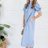 Joseph Dusty Blue Poplin Ruffle Maxi Shirt Dress Karlie