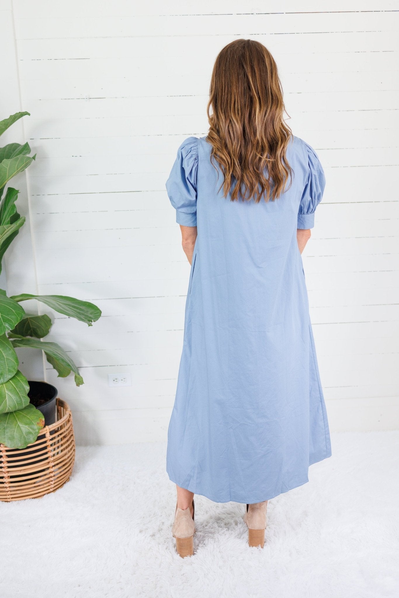 Joseph Dusty Blue Poplin Ruffle Maxi Shirt Dress Karlie