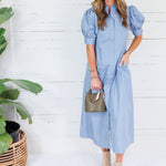 Joseph Dusty Blue Poplin Ruffle Maxi Shirt Dress Karlie
