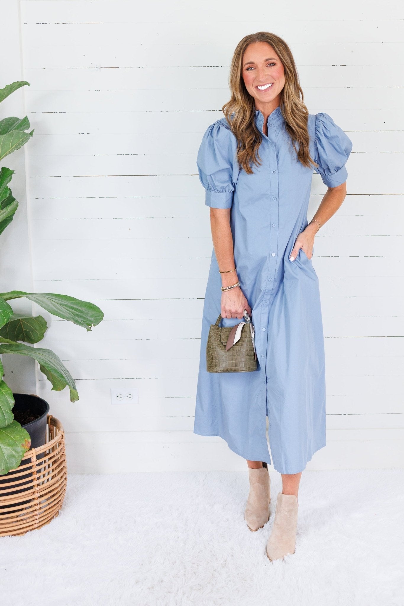 Joseph Dusty Blue Poplin Ruffle Maxi Shirt Dress Karlie