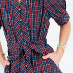 Judith Navy Plaid Button Front Mini Dress Entro