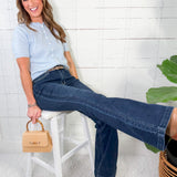 Judy Blue Dark High Waist Angled Side Seam Detail Flare Jeans