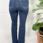 Judy Blue Dark High Waist Angled Side Seam Detail Flare Jeans