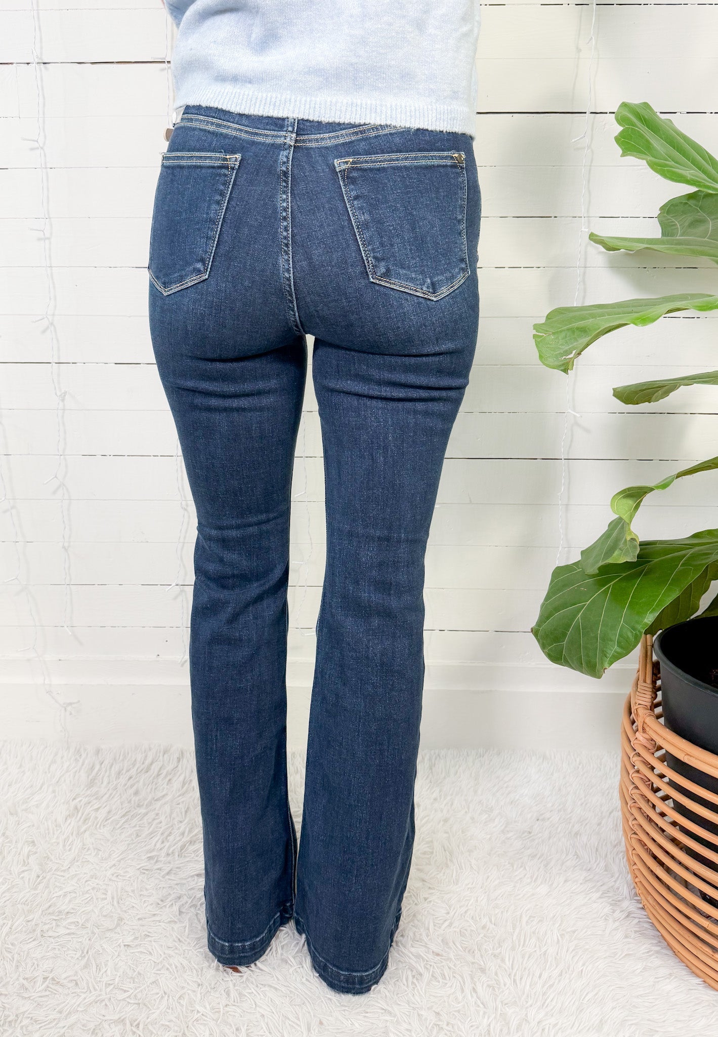 Judy Blue Dark High Waist Angled Side Seam Detail Flare Jeans
