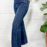Judy Blue Dark High Waist Angled Side Seam Detail Flare Jeans