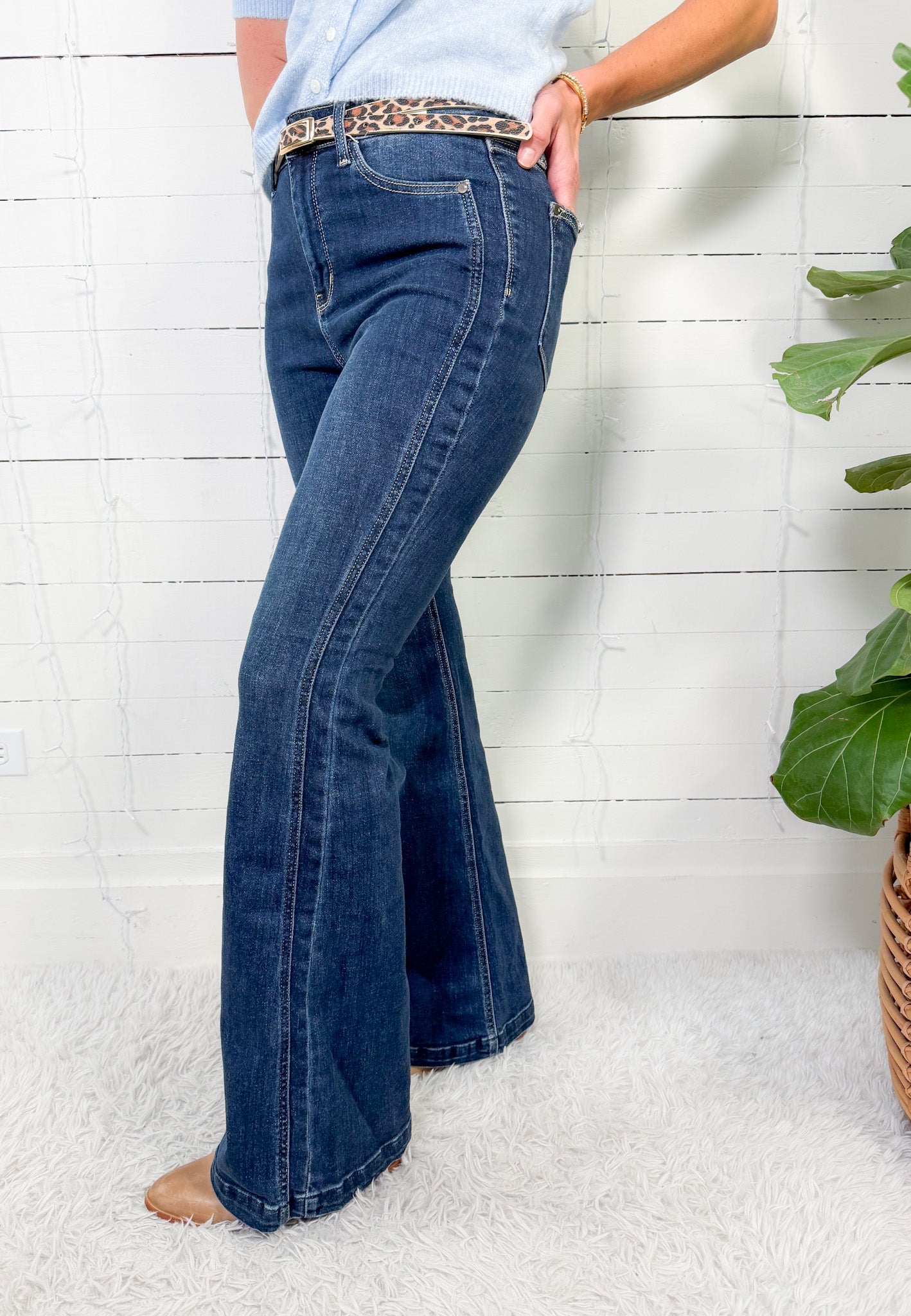 Judy Blue Dark High Waist Angled Side Seam Detail Flare Jeans