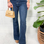 Judy Blue Dark High Waist Angled Side Seam Detail Flare Jeans