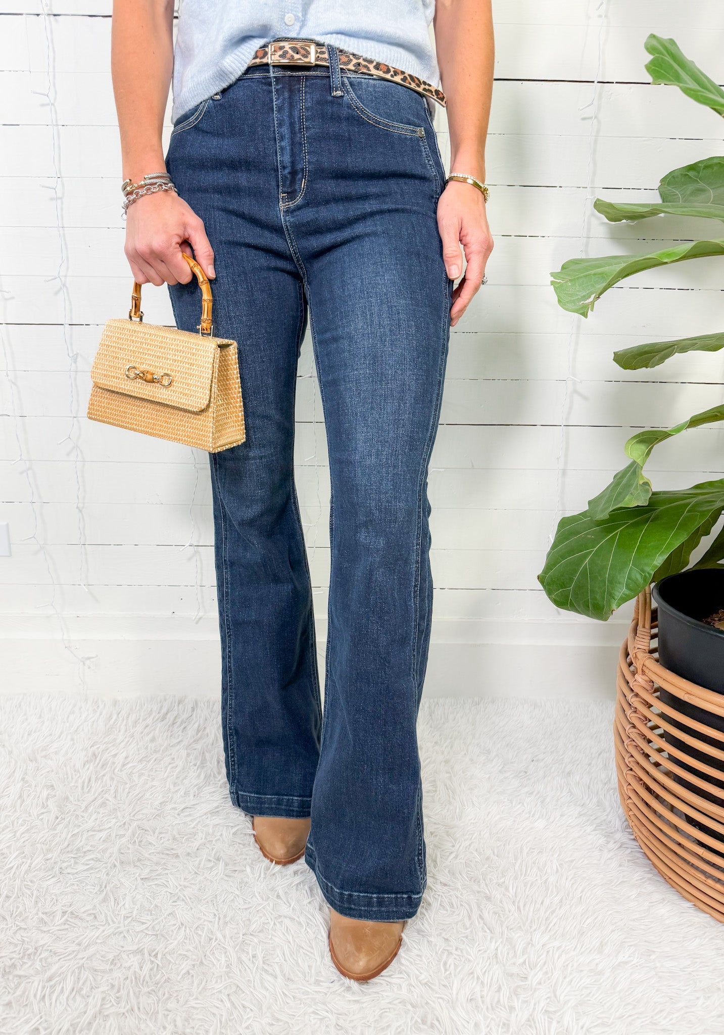 Judy Blue Dark High Waist Angled Side Seam Detail Flare Jeans