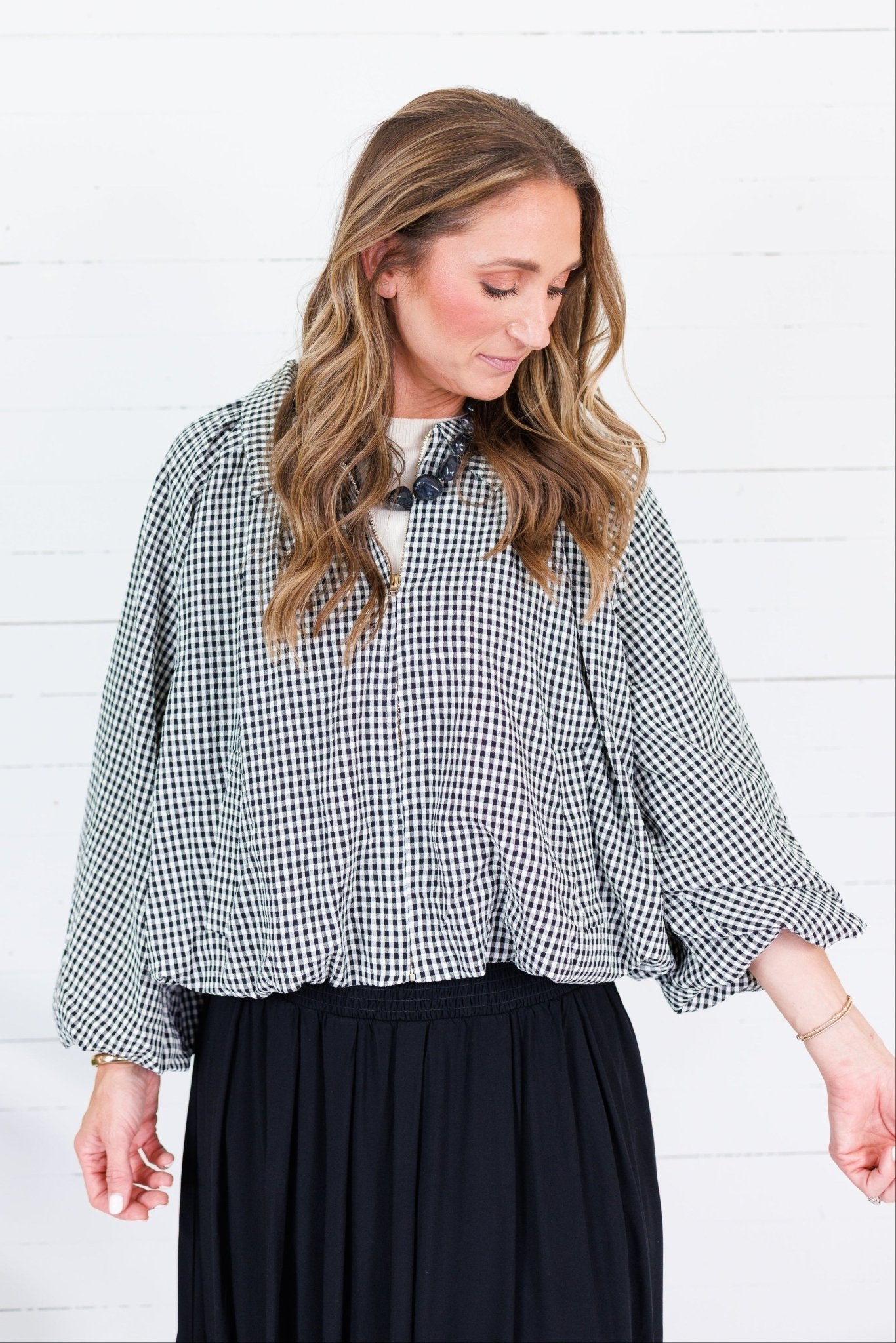 Juniper Black Gingham Bomber Jacket Entro