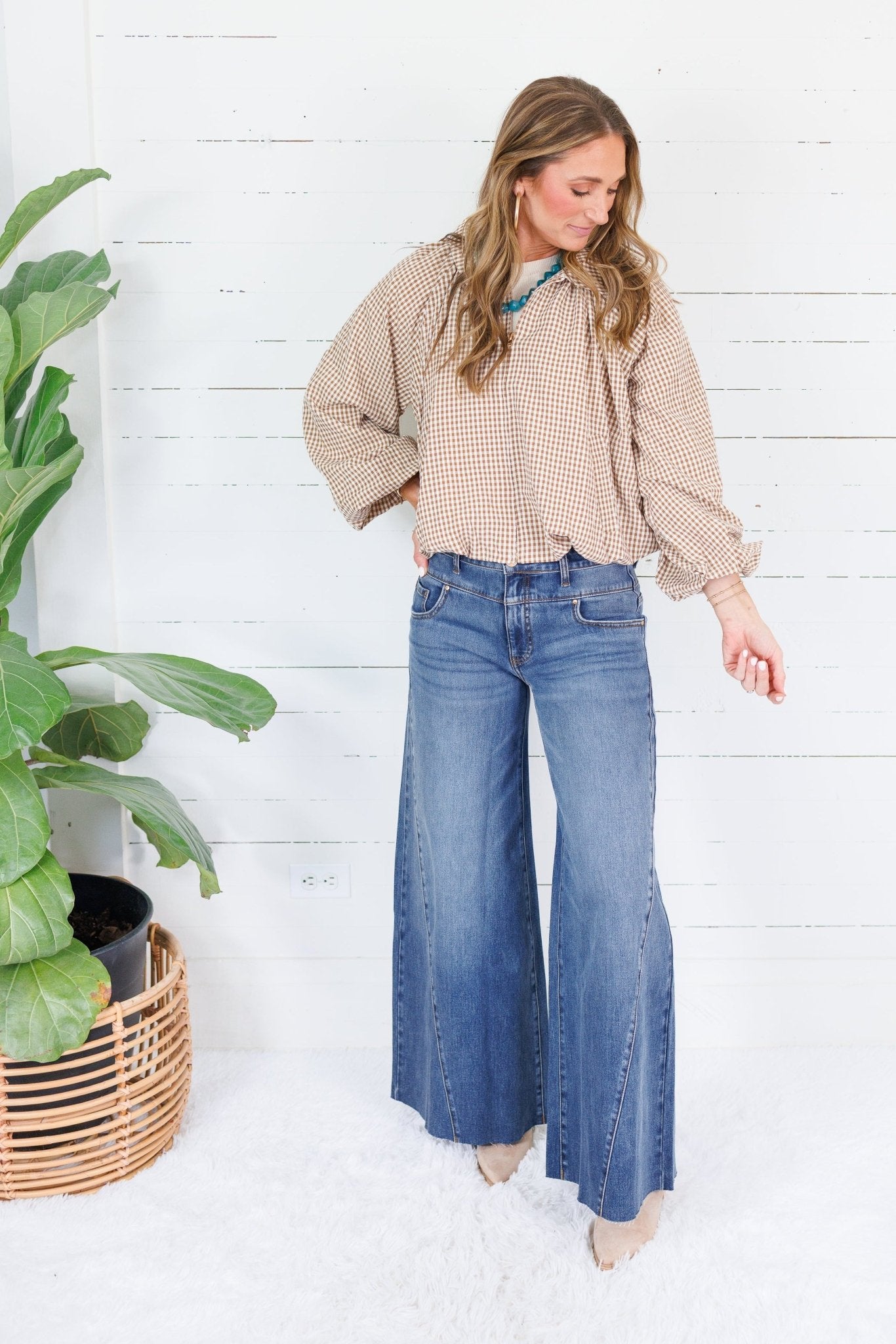 Juniper Camel Gingham Bomber Jacket Entro