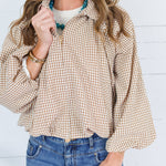 Juniper Camel Gingham Bomber Jacket Entro
