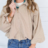 Juniper Camel Gingham Bomber Jacket Entro