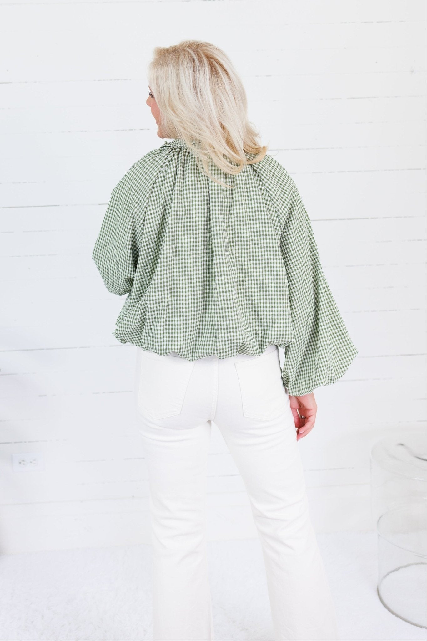 Juniper Olive Gingham Bomber Jacket Entro