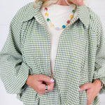 Juniper Olive Gingham Bomber Jacket Entro