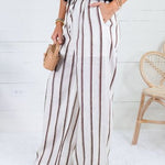 Justine White + Brown Stripe Wide Leg Pants