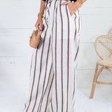 Justine White + Brown Stripe Wide Leg Pants