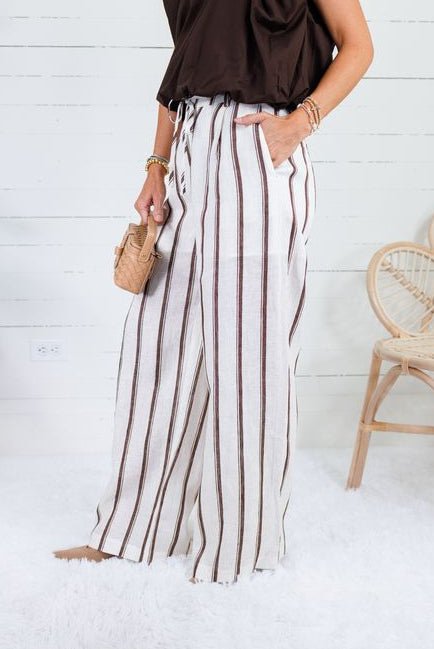 Justine White + Brown Stripe Wide Leg Pants