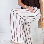 Justine White + Brown Stripe Wide Leg Pants