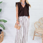 Justine White + Brown Stripe Wide Leg Pants