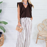 Justine White + Brown Stripe Wide Leg Pants