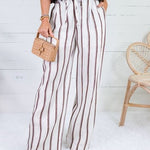 Justine White + Brown Stripe Wide Leg Pants
