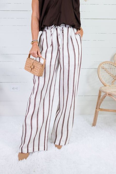 Justine White + Brown Stripe Wide Leg Pants