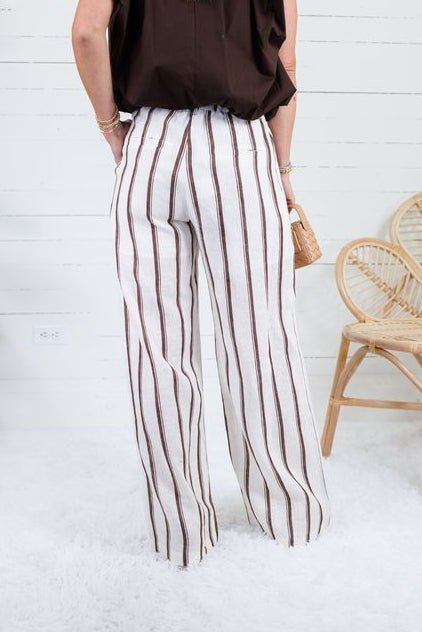 Justine White + Brown Stripe Wide Leg Pants