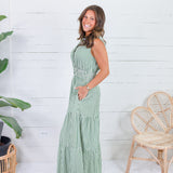 Peggy Green Gingham Tiered Maxi Dress