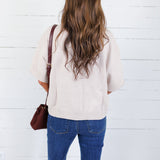 Katelyn Beige Relaxed Elbow Sleeve Sweater Glam