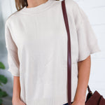 Katelyn Beige Relaxed Elbow Sleeve Sweater Glam