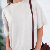 Katelyn Beige Relaxed Elbow Sleeve Sweater Glam