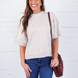 Katelyn Beige Relaxed Elbow Sleeve Sweater Glam