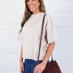 Katelyn Beige Relaxed Elbow Sleeve Sweater Glam
