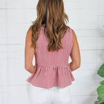 Kaye Red Check Peplum Zip Top Entro