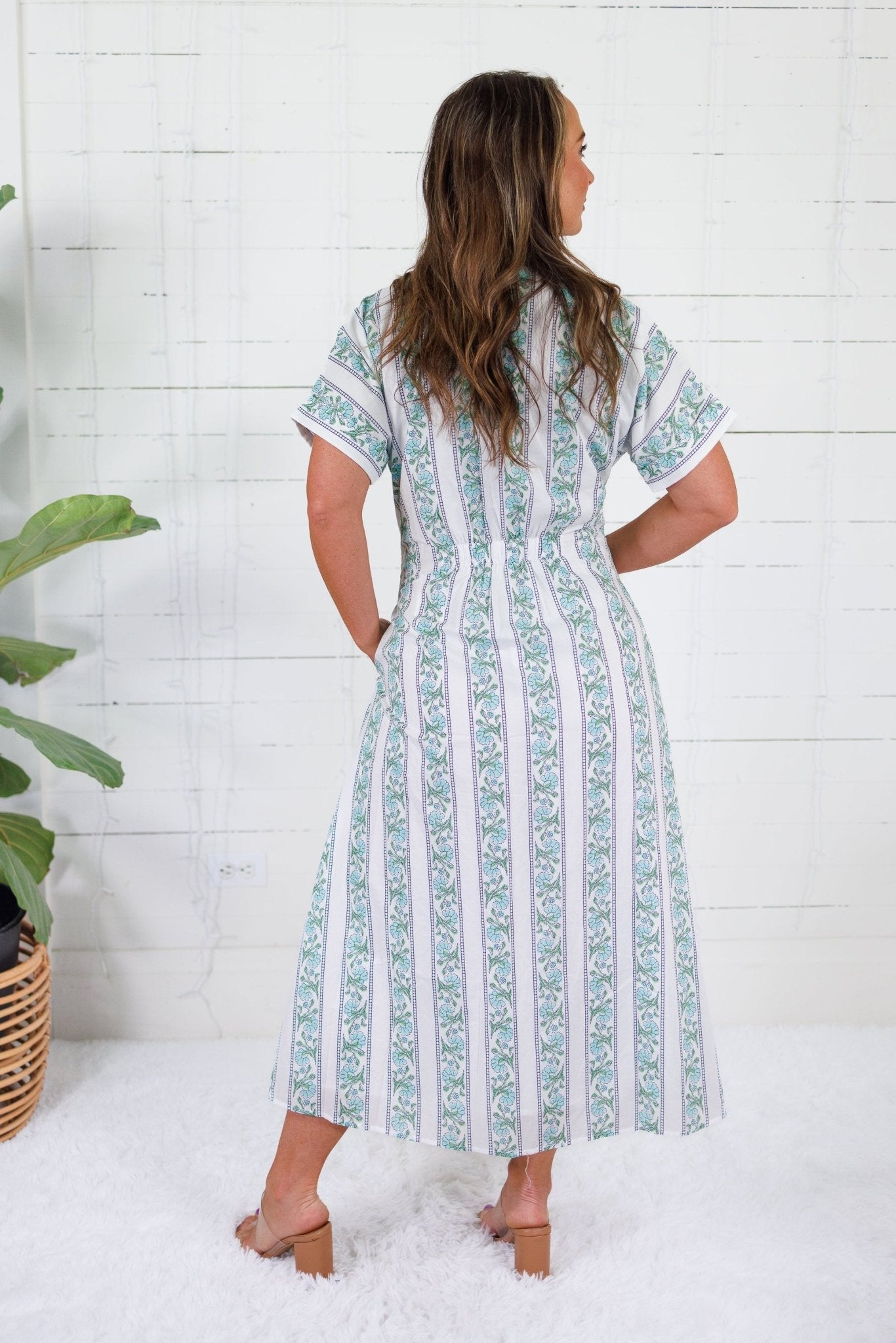 Kayla Green Floral Stripes Midi Dress THML
