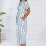 Kayla Green Floral Stripes Midi Dress THML